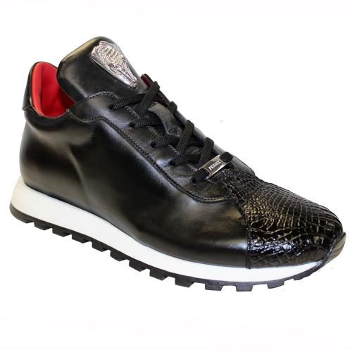 Fennix Italy "Felix " Black Genuine Alligator / Calf-Skin Leather Casual Sneakers.